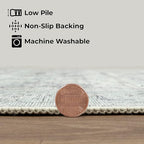 GLN Rugs Traditional Collection - Machine Washable Area Rug, Traditional Washable, Non Slip, Low Pile Chenille Rug, Living Room, Bedroom, Kitchen Rug (3' x 5' Cream/Gray/Sea Salt)