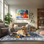 Area Rug for Living Room, 6x9 Machine Washable Non Slip Large Faux Wool Throw Rug, 0.3″ Low Pile & Non-Shedding Boho Large Carpet Rugs for for Dining Room, Bedroom, Office (Black White)