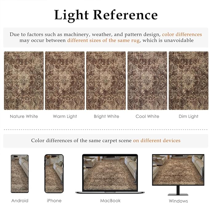 8x10 Washable Area Rug for Living Room Bedroom Rust Vintage Distressed Rustic Large Carpet Non-Slip Low Pile Lightweight Vacuumable Soft Throw Rug for Indoor Dining Room