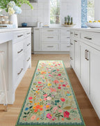Boho Floral Runner Rug 2x6, Washable Non-Slip Kitchen Rug, Ultra Soft Vintage Carpet for Hallways, Kitchen, Bedroom, Bathroom (Green)