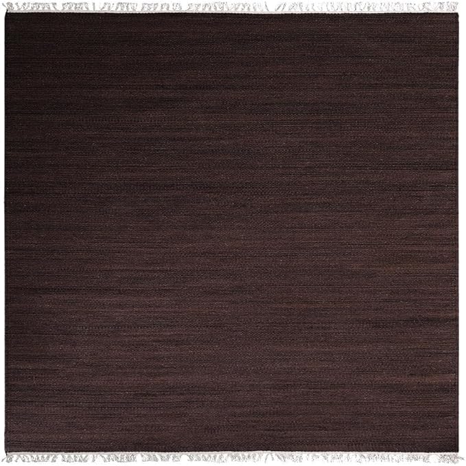 Rugsotic Carpets Hand Woven Flat Weave Kilim Wool ECO-Friendly Area Rugs - 6'x6', Square Shape, Dark Brown Color, Solid Plain Design, Low Pile Handmade Rugs for Living Room, Bed Room (D00111)