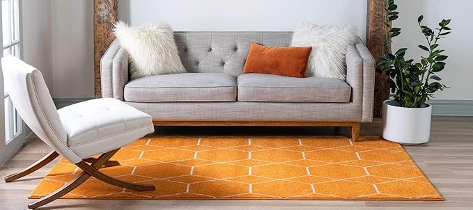 Unique Loom Trellis Frieze Collection Area Rug - Geometric (3' 3" x 5' 3", Orange/ Ivory)