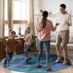 Round 6ft Abstract Rug, Modern Washable Indoor Circle Area Rugs for Living Room, Soft Large Circular Non-Slip Carpet Floor Mat for Bedroom Dining Room Home Office - Teal+Purple