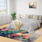 Peacock Peony Rug 4x6-4x6 Rug, Classic Peacock Peony Area Rugs for Bedroom, Teal Turquoise Rugs for Living Room, Peafowl Washable Mat, Malachite Green Feather Carpet - Peafowl Home Decor & Gifts