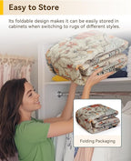 Area Rugs 6'x9' Washable Non-Slip, Floral Vintage Distress Print Pattern Medallion Carpet for Living Room Bedroom Dining Room, Beige Navy Blue Orange Colorful