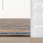Dash & Albert Ravel Stripe Blue Machine Washable Rug, Runner-2.5 X 8 Feet, Tan/Blue Stripe Pattern