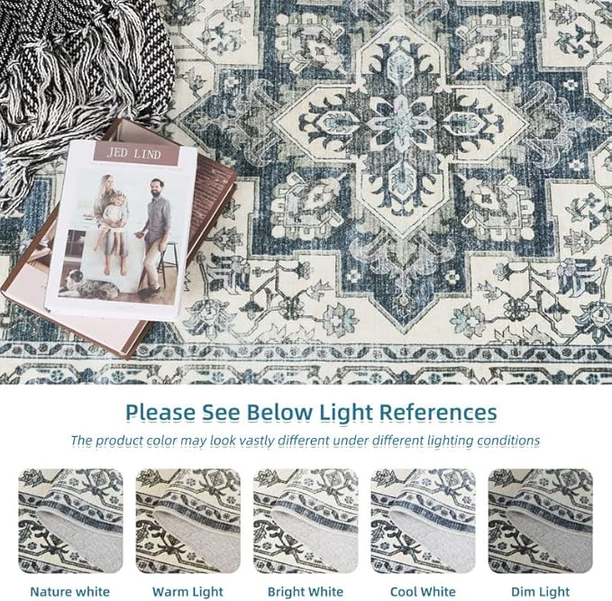 Dripex Vintage Washable Area Rug - 2x4 Indoor Door Mat Oriental Medallion Accent Throw Rug Distressed Foldable Non-Slip Low-Pile Bathroom Kitchen Rug for Entryway Laundry Room Living Room Bedroom