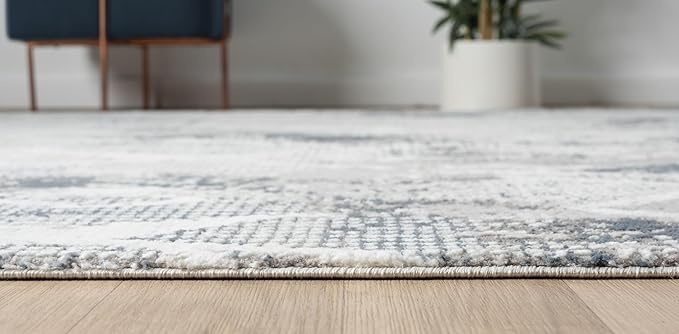 Adel Modern Runner Rug for Kitchen, 2x7 Rustic Distressed Abstract Blue Runner, Medium Pile Stain Resistant Carpet for Bedroom, Hallway or Entryway (2' x 7', Blue)