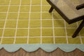 Checkered Wool Area Rug with Scalloped Border, Chartreuse Green & Cream Grid, Hand-Tufted, Soft Cut Pile, Modern Cottagecore Living Room, Bedroom & Nursery Carpet - 2x3 Ft