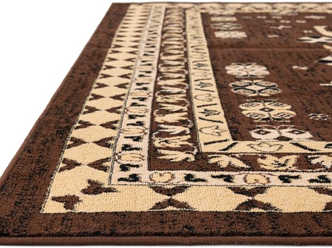 Unique Loom Taftan Collection Border Geometric Tribal Inspired Design Area Rug (8' 0 x 10' 0 Rectangular, Brown/ Tan)