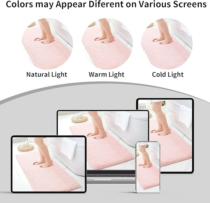 Small Bathroom Rug 17x24 Non Slip Pink Fluffy Bath Mat for Bathroom Floor Washable Plush Luxury Bath Rug for Tub Soft Shaggy Absorbent Shower Mat