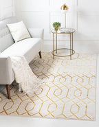 Marilyn Monroe Glam Collection Area Rug - Trellis (3' 3" x 5' 3" Rectangle, White Gold/ Gold)