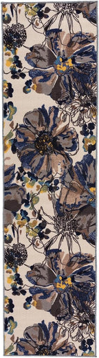 Rugshop Cream Bright Flowers Non Slip Non-Shedding Runner Rug for Hallway, Entryway and Kitchen, 2'7" x 10'