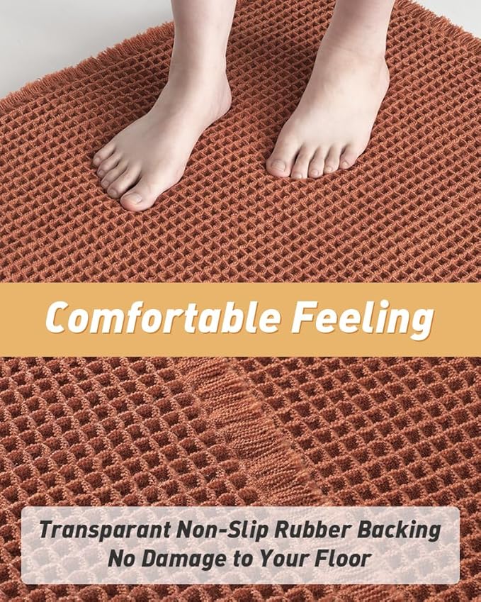 Upgraded Waffle Runner Rug Super Absorbent Non Slip Bath Mats for Bathroom Machine Washable Bathroom Runner Rug with Tassels, Ideal for Hallway Bedroom Laundry Room, Dirty Orange, 2'x 4'(24" x 48")