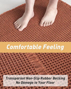 AMOAMI Upgraded Waffle Bath Mat, Super Absorbent Non Slip Bath Mats for Bathroom Floor, Machine Washable Bathroom Rugs with Tassels, Rubber Backed Bathroom Mats, Ultra Soft, 20" x 32", Dirty Orange