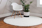 Unique Loom Davos Shag Collection Area Rug - Solid (7' 10" Round, White/ Ivory)