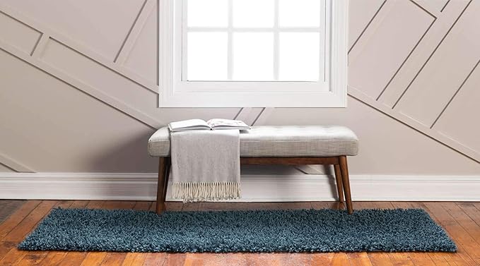 Unique Loom Davos Shag Collection Area Rug - Solid (2' 7" x 10' Runner, Marine Blue)