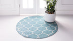 Rugs.com Lattice Frieze Collection Rug – 5' Round Light Blue Medium Rug Perfect for Kitchens, Dining Rooms