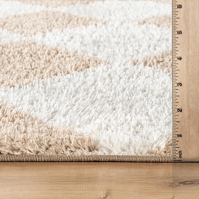 Rugshop Diamond Wave Shag Area Rug Beige 4' x 6' Ideal for Small Living Rooms, Offices, or Beside The Bed