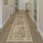 2x8 Washable Runner Rug for Kitchen Hallway Brown Vintage Non-Slip Low Pile Distressed Rustic Carpet Lightweight Vacuumable Soft Long Throw Rug for Indoor Entryway Bedroom