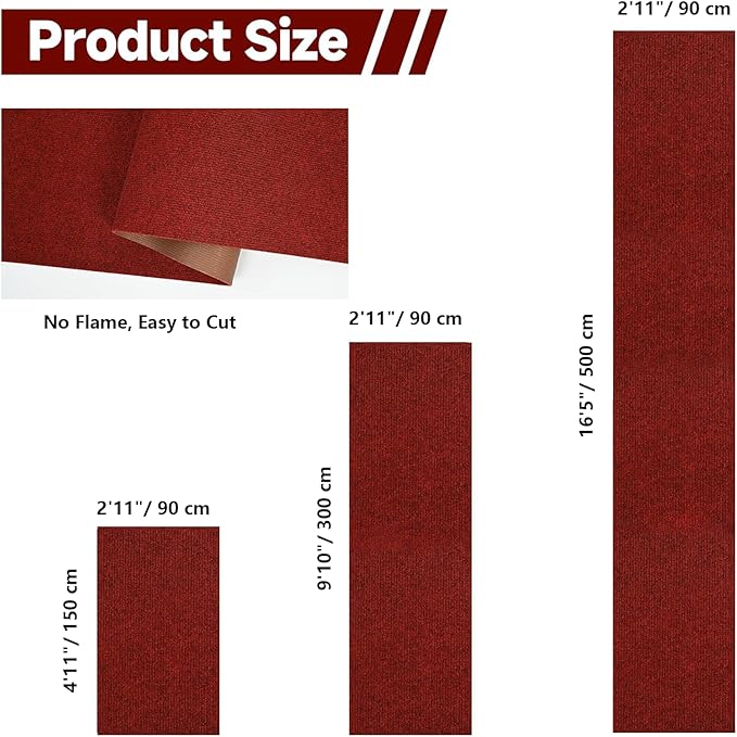 jxgzyy 3 x 16.5ft Red Carpet Runner for Party, Durable Non-Slip Carpet for High-Traffic Areas, Red Carpet Aisle Runner for Wedding, Hollywood Movie Award Ceremony Party Decoration