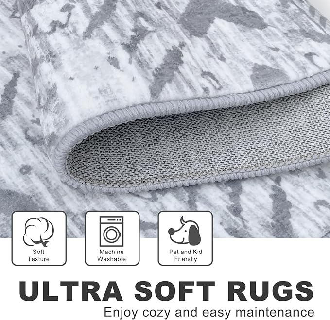 KILOCOCO Hallway Runner Rug 2.6'x10' Washable Printed Moroccan Runner Rugs Non Slip Entryway Rugs Soft Indoor Long Floor Rug for Bedroom Kitchen Living Room Geometric Boho Carpet Runners, Grey White