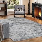 Area Rug 4x6 Washable Rug Grey for Living Room, Dining Room, Bedroom, Large Carpets, Non Slip & Non-Shedding Low Pile Vintage Print Rug for Home Office Decor