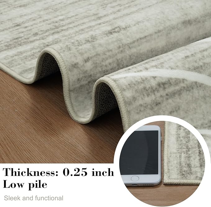 LIVEBOX Machine Washable Modern Abstract 6x9 Area Rug Clearance, Non Slip Large Bedroom Living Room Nursery Girl Rug Minimalist Wave Striped Neutral Boys Rug, Carpet for Playroom(Beige,6'x9')