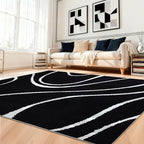 YIHOUSE Abstract Washable Rug 5x7,Ultra Thin Non Slip Black Rugs for Living Room,Modern Minimalist White Stripe Rugs for Bedroom,Dining Room Office Playroom (5'x7',Black-2)