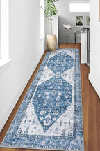 COMSLE Boho Runner Rug, 2' x 8' Washable Area Rugs for Hallway Faux Wool Small Kitchen Distressed Throw Rug Non-Slip Laundry Room Carpet Runner for Entryway Indoor Door Mat Bedroom