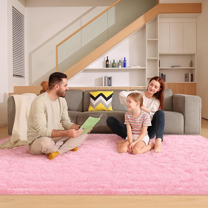 Pink Rugs for Living Room, Fluffy Large 6x9 Area Rugs for Bedroom, Soft Shag Fuzzy Non-Slip Carpet for Kids Boys and Girls Nursery Room Dorm Indoor Home Decor (Pink, 6ft x 9ft)