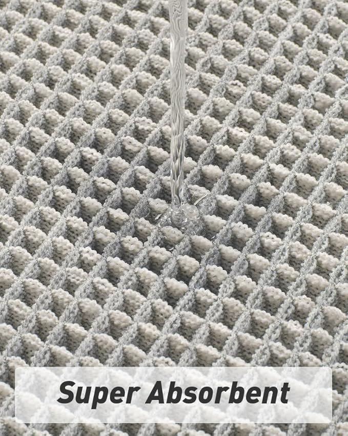 Upgraded Waffle Bath Mat, Super Absorbent Non Slip Bath Mats for Bathroom Floor, Machine Washable Bathroom Rugs with Tassels, Rubber Backed Bathroom Mats, Ultra Soft, 17" x 24",LightGrey & Cream