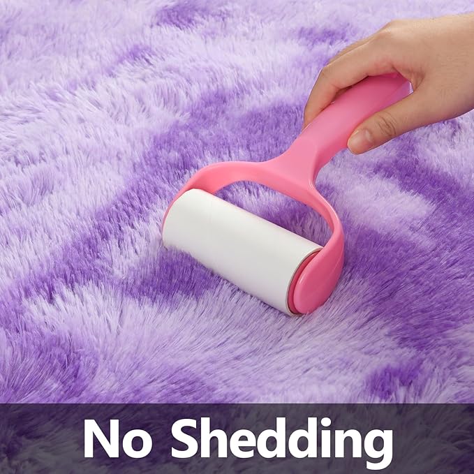 Large Shag Area Rugs 8 x 10, Tie-Dyed Plush Fuzzy Rugs for Living Room, Ultra Soft Fluffy Furry Rug for Bedroom, Indoor Carpet Nursery Rugs for Kids Room Home Decor, Purple