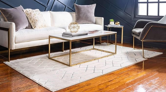 Marilyn Monroe Glam Collection Area Rug - Trellis (9'x 12' Rectangle, White Silver/ Silver)