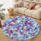 Abstract Pixel Geometry Round Rug Ombre Blue Purple Living Room Circle Area Rugs 8ft Washable Soft Non Slip Low Pile Indoor Floor Carpet for Bedroom Office Kitchen Coffee Table