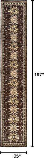 Unique Loom Taftan Collection Border Geometric Tribal Inspired Design Area Rug (3' 0 x 16' 5 Runner, Brown/ Tan)