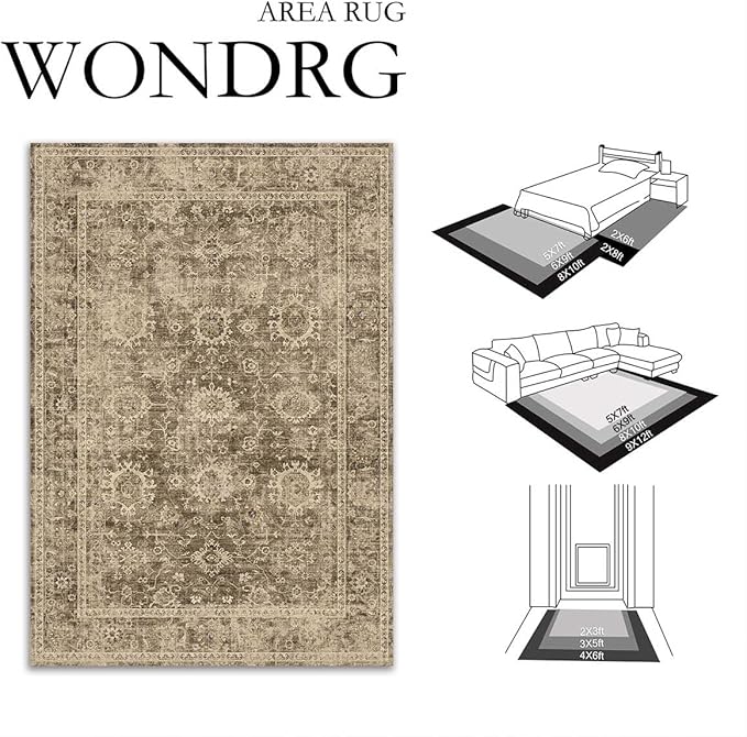 3x10 Washable Runner Rug for Kitchen Hallway Brown Vintage Non-Slip Low Pile Distressed Rustic Carpet Lightweight Vacuumable Soft Long Throw Rug for Indoor Entryway Bedroom
