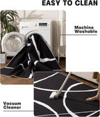 YIHOUSE Modern Washable Area Rug for Living Room Bedroom - Large Abstract Black and White Rug Non-Slip Ultra-Thin Home Decor (Dark Curve, 6'x9'ft)