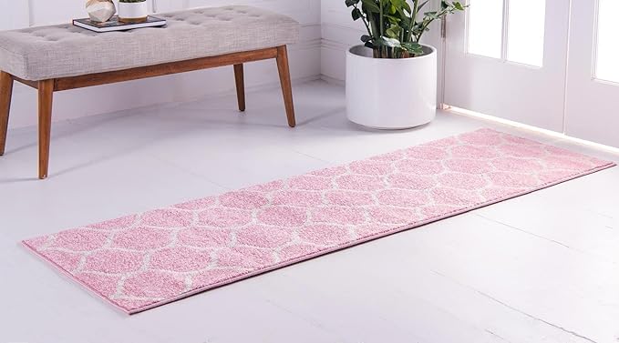 Rugs.com Lattice Frieze Collection Rug – 2' x 10' Runner Light Pink Medium Rug Perfect for Living Rooms, Large Dining Rooms, Open Floorplans