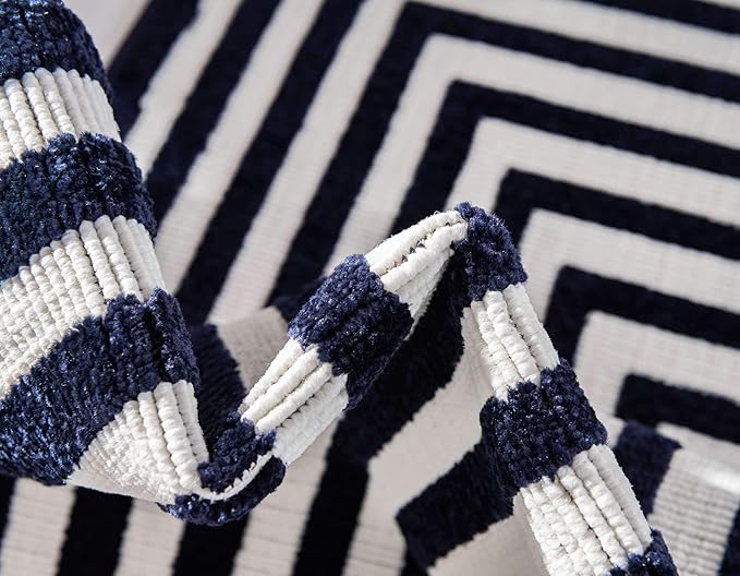Unique Loom Sabrina Soto Outdoor Collection Geometric, Modern, Vibrant, Carved Area Rug (8' 0 x 10' 0 Rectangular, Navy Blue/ Ivory)