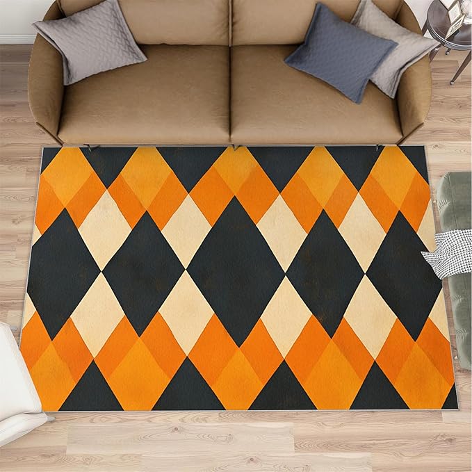 5x7 Geometric Rugs for Bedroom - Diamond Shape Pattern Print Rug, Modern Minimalism Rug Non Slip Soft Rugs for Living Room Hardwood Floors Teen Room
