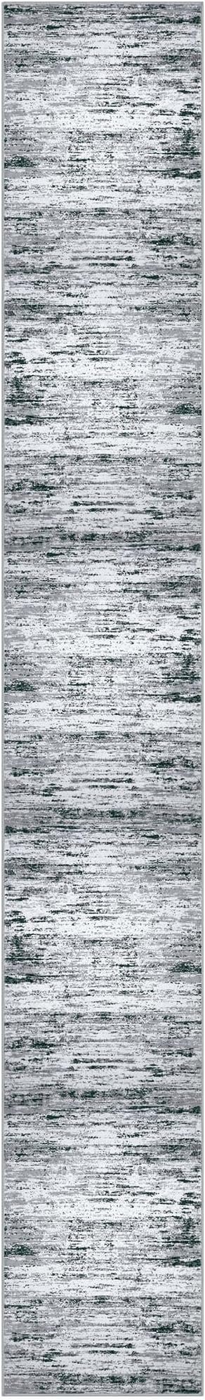 Modern Abstract Runner Rug 2.6x18, Black Grey White Washable Long Kitchen Runner Non-Slip Soft Hallway Rug Runner Thin Print Faux Wool Carpet for Entryway Bedroom Laundry Room Indoor Home Decor