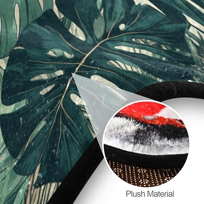 Small Round Area Rug, Washable & Non Slip Soft Rugs for Cozy Home Decor Monstera Leaves Pattern for Living Room, Bedroom, Entryway, Indoor & Outdoor Use