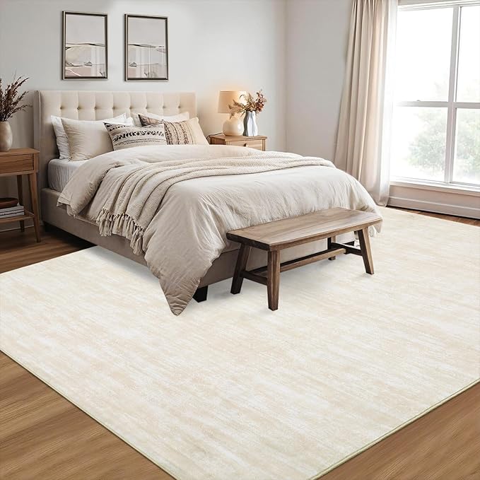 RUGSREAL Washable 9x12 Area Rug for Living Room Non-Slip Large Bedroom Rug Modern Solid Color Dining Room Throw Carpet Contemporary Area Rug for Home Decor Office, 9' x 12' Cream-White