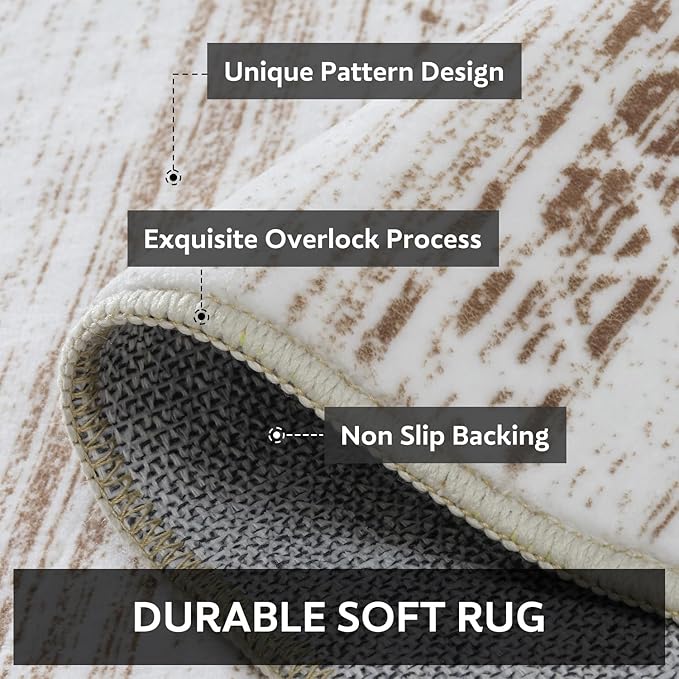 4x6 Area Rugs for Living Room Machine Washable Rug Distressed Indoor Carpet Neutral Moroccan Boho Rug Ultra Soft Area Rug for Bedroom Dining Room Playroom Office, Brown