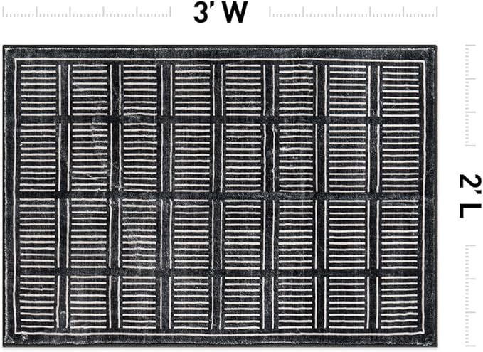 Rugshop Bohemian Stripe Lines Washable Non Slip Area Rug 2' x 3' Black
