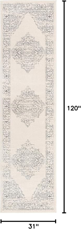 Unique Loom Isabella Collection Area Rug - Rossellini (2' 7" x 10' Runner, White/ Black)