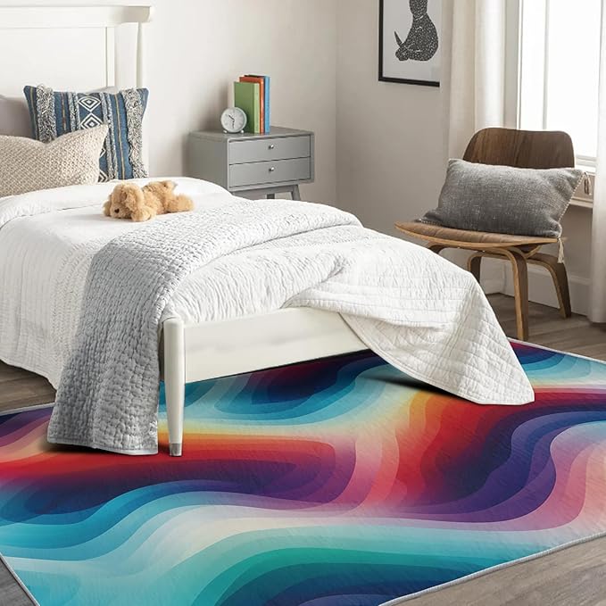 Rainbow Gradient Rug, 8x10 Rug, Modern Rugs for Entryway, Abstract Large Area Rug, Washable Rug Non Slip Soft Indoor Carpet, Kids and Pets Friendly, Rainbow Gradient Home & Room Decor