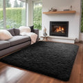Zentavio Black Area Rugs for Living Room Bedroom 6x9 Large Men Room Carpet Fluffy Furry Shag Aesthetic Plush High Pile Floor Rug for Nursery Kids Room Dorm Home Decor