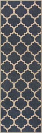 Lahome Moroccan Easy Jute Runner Rug, Blue Washable Runner Rugs for Outdoor Porch Hallway, Geometric Trellis Woven Long Carpet for Doorway, Thin Non Slip Outdoor Decor, 2'6'' x 8'